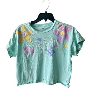 adidas Mint Green Cropped Tee with Pastel Floral Print
